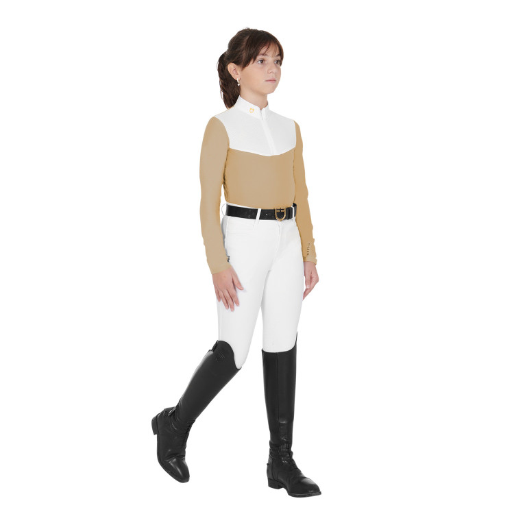 Camicia da concorso da bambina a maniche lunghe con zip e mesh Equestro Camicia da concorso da bambina a maniche lunghe con zip e mesh Equestro
