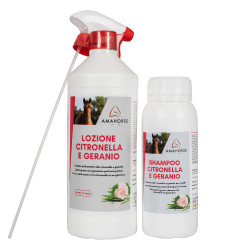 Kit lozione citronella & geranio 1L + shampoo citronella 500ml Umbria Equitazione Kit lozione citronella & geranio 1L + shampoo citronella 500ml Umbria Equitazione