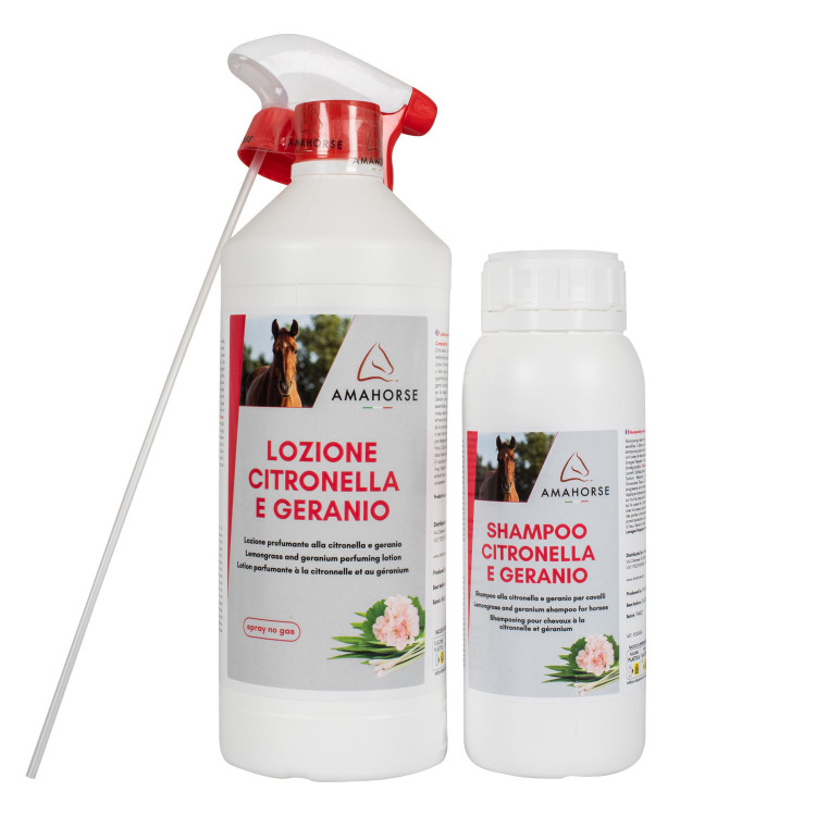 Kit lozione citronella & geranio 1L + shampoo citronella 500ml Umbria Equitazione Kit lozione citronella & geranio 1L + shampoo citronella 500ml Umbria Equitazione