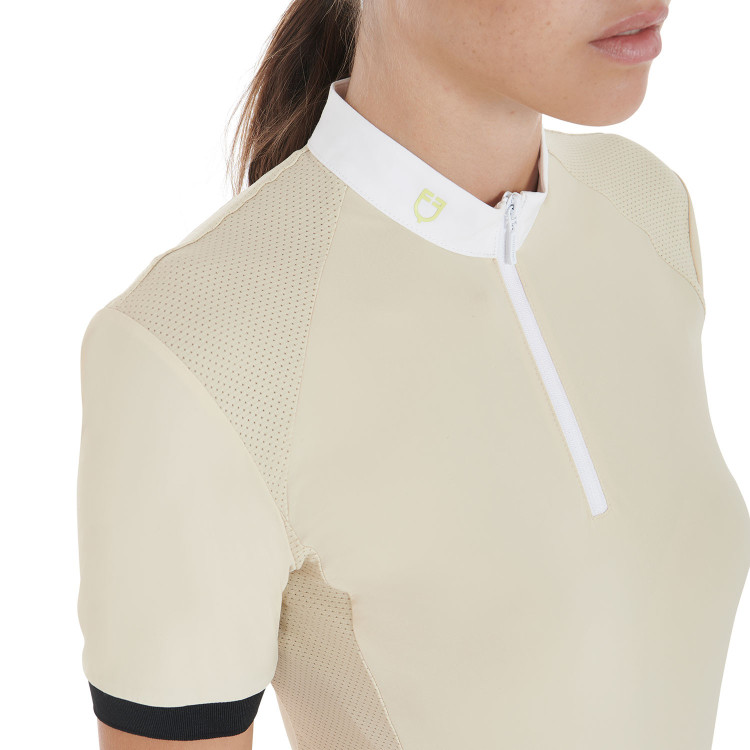 Polo da concorso donna taglio slim con inserti a contrasto sulle spalle Equestro Polo da concorso donna taglio slim con inserti a contrasto sulle spalle Equestro