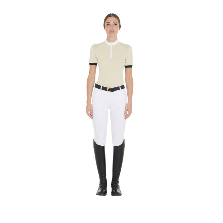 Polo da concorso donna taglio slim con inserti a contrasto sulle spalle Equestro Polo da concorso donna taglio slim con inserti a contrasto sulle spalle Equestro