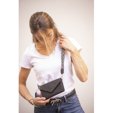 Phone Pocket Pénélope in pelle traforata nera Phone Pocket Pénélope in pelle traforata nera