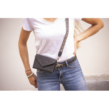 Phone Pocket Pénélope in pelle traforata nera Phone Pocket Pénélope in pelle traforata nera