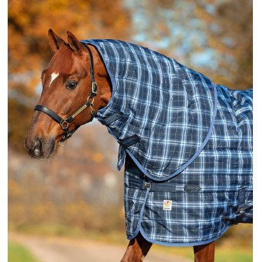 Copricollo Horseware 150g per coperta da box Rhino Original Marina a quadri / indaco
