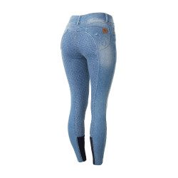 Pantaloni Jean fondello integrale in silicone a vita alta Kaia da donna Horze Blu
