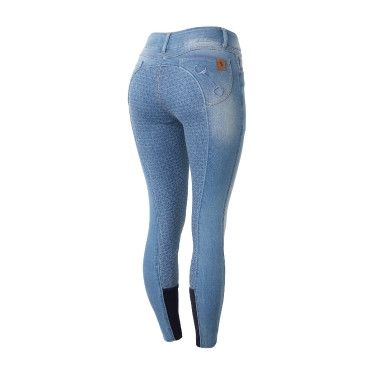 Pantaloni Jean fondello integrale in silicone a vita alta Kaia da donna Horze Blu
