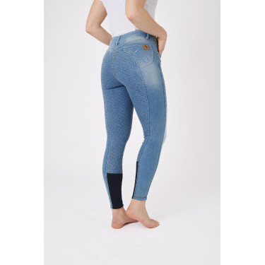Pantaloni Jean fondello integrale in silicone a vita alta Kaia da donna Horze Blu