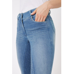 Pantaloni Jean fondello integrale in silicone a vita alta Kaia da donna Horze Blu Pantaloni Jean fondello integrale in silicone a vita alta Kaia da donna Horze Blu