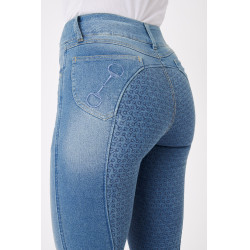 Pantaloni Jean fondello integrale in silicone a vita alta Kaia da donna Horze Blu Pantaloni Jean fondello integrale in silicone a vita alta Kaia da donna Horze Blu