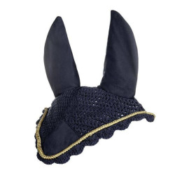 Cuffia antimosche HKM in cotone Blu scuro / dorato