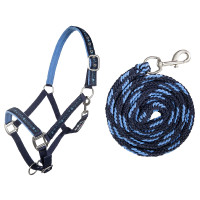 Set da cavezza e lunghina 180 cm con moschettone HKM Stars Blu scuro / blu chiaro