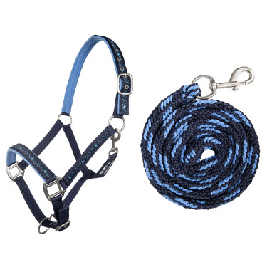 Set da cavezza e lunghina 180 cm con moschettone HKM Stars Blu scuro / blu chiaro Set da cavezza e lunghina 180 cm con moschettone HKM Stars Blu scuro / blu chiaro