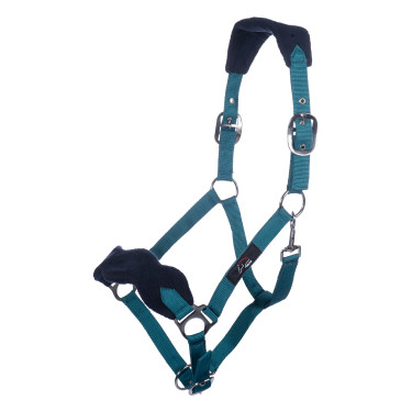 Set cavezza HKM con moschettone e frange staccabili Petrolio / blu navy