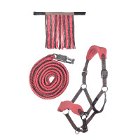 Set cavezza HKM con moschettone antipanico e frange staccabili Moka / rosa latte