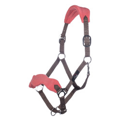 Set cavezza HKM con moschettone antipanico e frange staccabili Moka / rosa latte