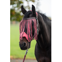 Set cavezza HKM con moschettone antipanico e frange staccabili Moka / rosa latte