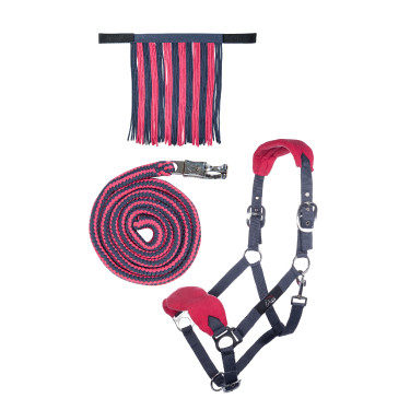 Set cavezza HKM con moschettone antipanico e frange staccabili Grigio / rosa scuro Set cavezza HKM con moschettone antipanico e frange staccabili Grigio / rosa scuro