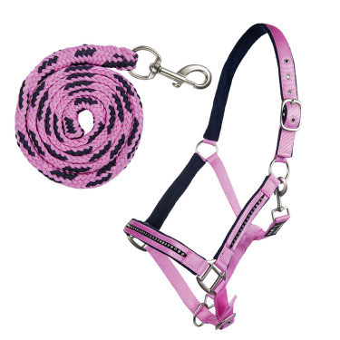 Set di cavezza con moschettone HKM Crystal imbottita