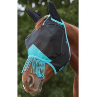 Maschera anti-mosche Weatherbeeta ComFiTec Deluxe Mesh con orecchie e frange Nero / turchese Maschera anti-mosche Weatherbeeta ComFiTec Deluxe Mesh con orecchie e frange Nero / turchese