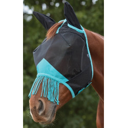 Maschera anti-mosche Weatherbeeta ComFiTec Deluxe Mesh con orecchie e frange Nero / turchese