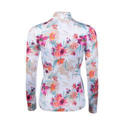 T-shirt tecnico HKM Flower a maniche lunghe Bianco / rosa acceso Motivi T-shirt tecnico HKM Flower a maniche lunghe Bianco / rosa acceso Motivi