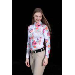 T-shirt tecnico HKM Flower a maniche lunghe Bianco / rosa acceso Motivi T-shirt tecnico HKM Flower a maniche lunghe Bianco / rosa acceso Motivi
