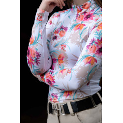 T-shirt tecnico HKM Flower a maniche lunghe Bianco / rosa acceso Motivi T-shirt tecnico HKM Flower a maniche lunghe Bianco / rosa acceso Motivi
