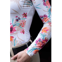 T-shirt tecnico HKM Flower a maniche lunghe Bianco / rosa acceso Motivi T-shirt tecnico HKM Flower a maniche lunghe Bianco / rosa acceso Motivi