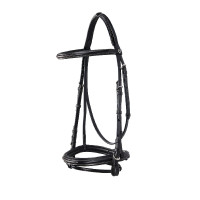 Briglia inglese in cuoio con ricami Deco Equestro Nero
