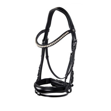 Briglia inglese in cuoio con paillettes senza redini Equestro Nero