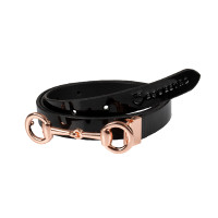 Cintura brillante da donna con fibbia a morsi Equestro Nero / oro rosa