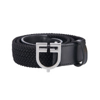 Ceinture élastique en cuir avec boucle logo Equestro Argent / blanc