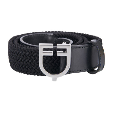 Cintura elastica in pelle con fibbia con logo Equestro Argento / nero