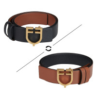 Ceinture en cuir lisse réversible avec boucle logo Equestro Or / noir-marron
