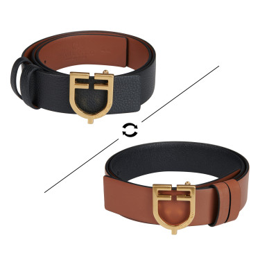 Cintura in pelle liscia reversibile con fibbia con logo Equestro Cintura in pelle liscia reversibile con fibbia con logo Equestro