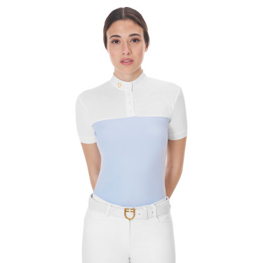 Polo aderente in tessuto tecnico e mesh a maniche corte da donna Equestro Azzurro cielo Blu