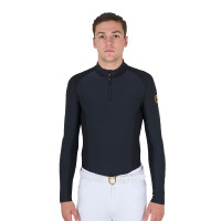 Polo da allenamento aderente a maniche lunghe da uomo Equestro Nero Polo da allenamento aderente a maniche lunghe da uomo Equestro Nero