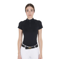Polo da allenamento tecnico aderente con zip da donna Equestro Nero Polo da allenamento tecnico aderente con zip da donna Equestro Nero