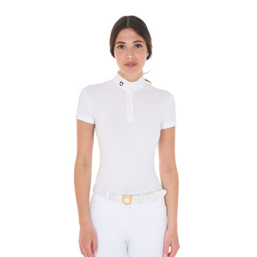 Polo da concorso con colletto alla coreana aderente maniche corte donna Sally Equestro Polo da concorso con colletto alla coreana aderente maniche corte donna Sally Equestro