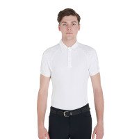 Polo da concorso aderente a maniche corte da uomo con 4 bottoni Equestro Bianco Polo da concorso aderente a maniche corte da uomo con 4 bottoni Equestro Bianco