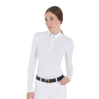 Polo da concorso aderente a maniche lunghe da donna Artemis Equestro Bianco