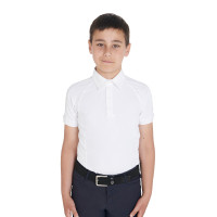 Polo da concorso bambino aderente maniche corte 4 bottoni Equestro Bianco Polo da concorso bambino aderente maniche corte 4 bottoni Equestro Bianco
