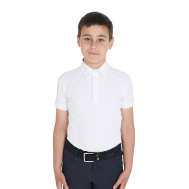 Polo da concorso bambino aderente maniche corte 4 bottoni Equestro