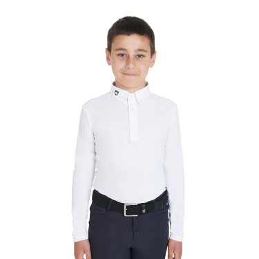 Polo da concorso da ragazzo aderente a maniche lunghe con 3 bottoni Avetis Equestro Polo da concorso da ragazzo aderente a maniche lunghe con 3 bottoni Avetis Equestro