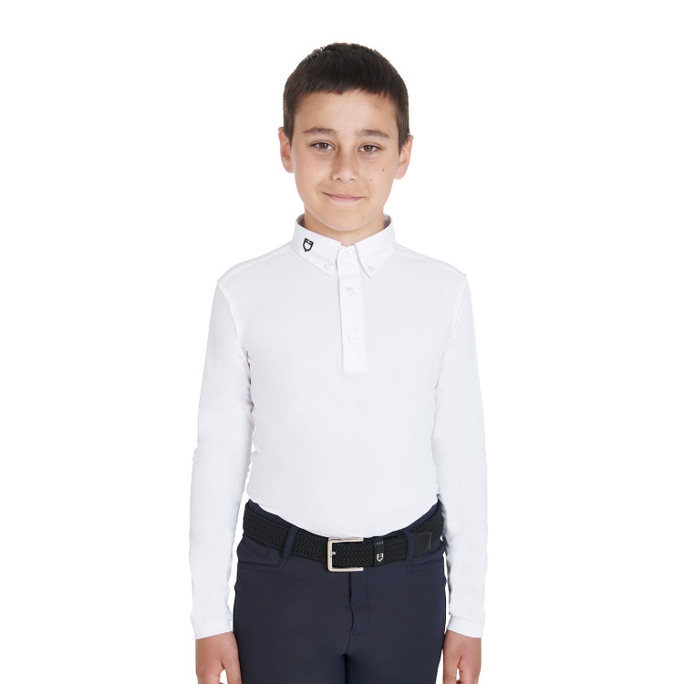 Polo da concorso da ragazzo aderente a maniche lunghe con 3 bottoni Avetis Equestro Polo da concorso da ragazzo aderente a maniche lunghe con 3 bottoni Avetis Equestro