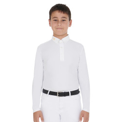Polo a maniche lunghe da ragazzo in tessuto tecnico pile Warm+ Equestro