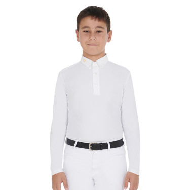 Polo a maniche lunghe da ragazzo in tessuto tecnico pile Warm+ Equestro