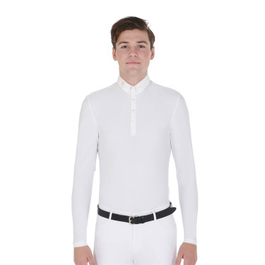 Langarm-Poloshirt aus technischem Fleecestoff Herren Warm+ Equestro Bianco