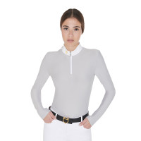Langarm-Poloshirt aus technischem Fleecestoff Damen Warm+ Equestro Grigio