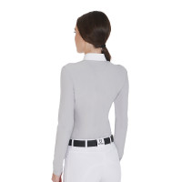 Langarm-Poloshirt aus technischem Fleecestoff Damen Warm+ Equestro Bianco Langarm-Poloshirt aus technischem Fleecestoff Damen Warm+ Equestro Bianco